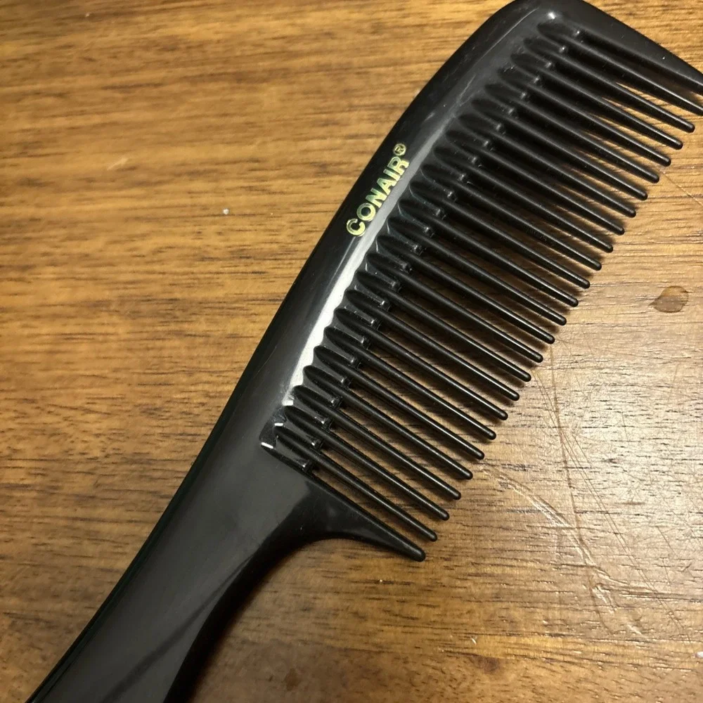 Conair Vintage Wide Tooth Hair Comb Plastic Handle Detangler Black 70s Pocket 8